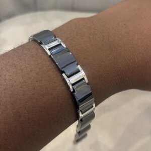 Black silver toned steel bracelet